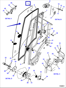Стекло двери правое Komatsu (WB93R-5/WB93S-5/WB97R-5/WB97S-5) 42N-54-13630