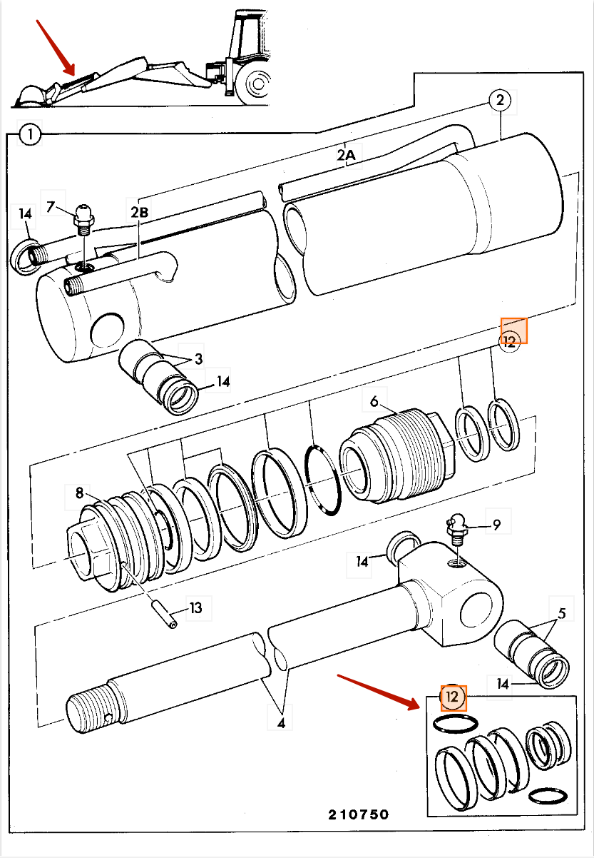 Ремкомплект гидроцилиндра JCB (OEM) 991/00147P