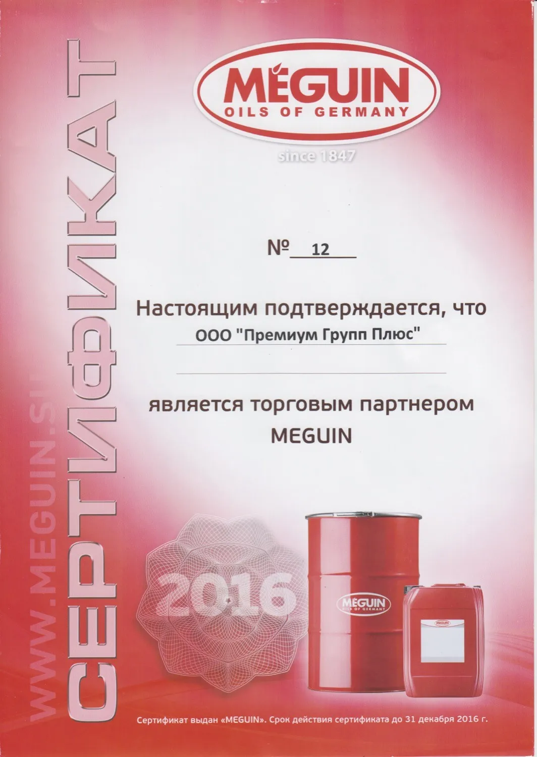 Сертификат MEGUIN 2016